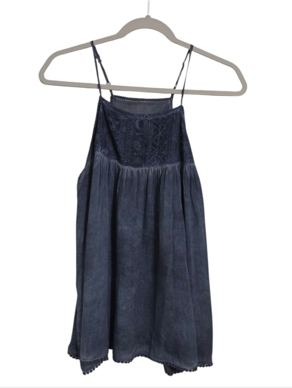 C&V Chelsea & Violet Blue Mesh Embroidered Tank Top L Boho Granola Indie